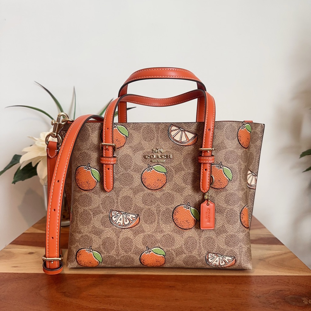 Nwt Coach Mollie Tote Bag 25 In Signature Canvas With Orange Print